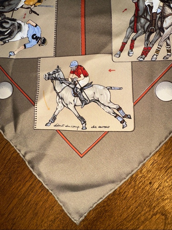 Hermes Taupe Beige Equestrian Silk Scarf “Le Monde du Polo” - Picture 6 of 7